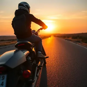sunrise ahead with morning motorcycle on open road (golden highway - good morning brother images) for good morning brother images greeting