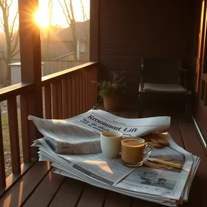 graceful morning chai and newspaper on wooden porch — good morning brother images design greeting card