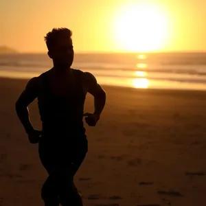 male silhouette against golden sunrise - good morning brother images with early morning run on beach for good morning brother images wallpaper