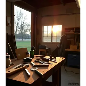 good morning brother images HD pic photo featuring elegant tools on workbench - good morning brother images with morning workshop scene