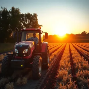 good morning brother images wallpaper graphic featuring elegant tractor with morning farm work at sunrise (golden fields - good morning brother images)