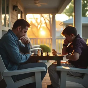 stunning good morning brother images photo art: brothers playing chess on morning porch