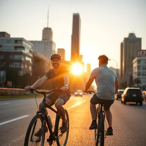 good morning brother images greeting image featuring soothing golden morning commute - good morning brother images with two guys on sunrise bicycle ride through city