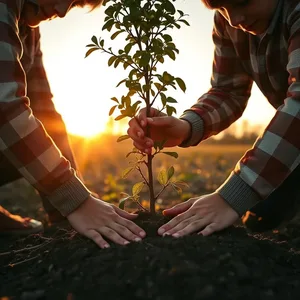 stunning good morning brother images design greeting card: brothers planting tree at sunrise, golden morning - good morning brother images