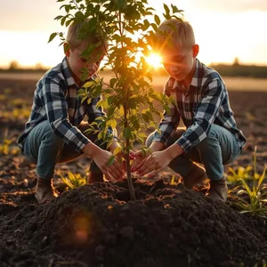 hands in soil with brothers planting tree at sunrise (golden morning - good morning brother images) — vibrant good morning brother images download