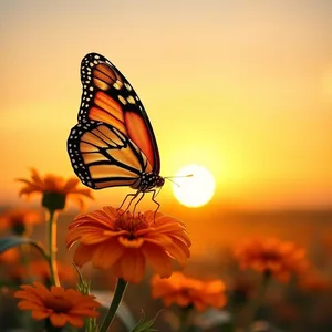 good morning butterfly images wallpaper graphic featuring elegant wings spread - good morning butterfly images with stunning monarch butterfly on orange marigold at sunrise