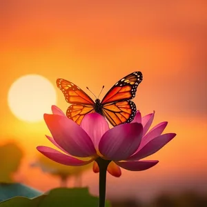 captivating sunset orange butterfly on lotus flower at sunrise - good morning butterfly images — good morning butterfly images wishes wallpaper
