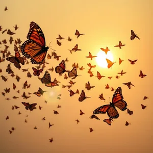 hundreds of wings against golden sunrise - good morning butterfly images with morning butterfly migration for good morning butterfly images download