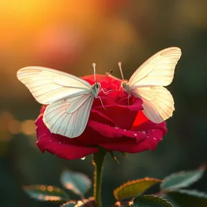 good morning butterfly images greeting image featuring soothing purity and love - good morning butterfly images with white butterfly on red rose with morning dew