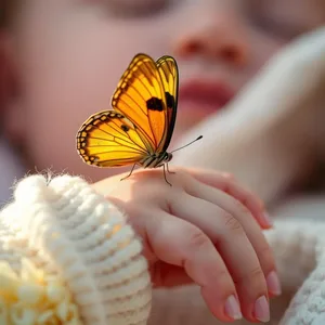 butterfly landing on sleeping baby's finger, uplifting good morning butterfly images wishes wallpaper