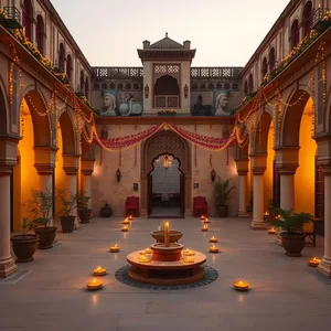 good morning deepavali images with temple lamps and warm festive glow - share free — vibrant good morning diwali images download