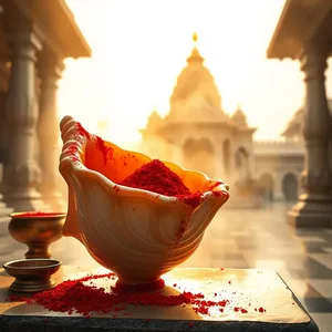 morning sacred conch shell with red sindoor at temple - good morning durga images, uplifting good morning durga images image WhatsApp picture