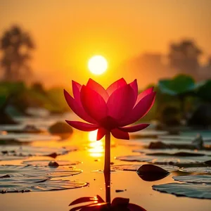 captivating red lotus opening at sunrise on sacred pond — good morning durga images image WhatsApp picture
