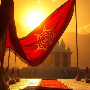 sacred red and gold banner at temple sunrise, uplifting good morning durga images image WhatsApp picture