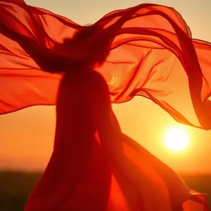 red and gold silk fabric flowing in morning breeze - good morning durga images, uplifting good morning durga images wishes wallpaper