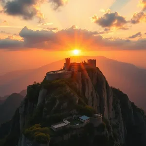 captivating sunrise over mountain fortress — good morning durga images image WhatsApp picture