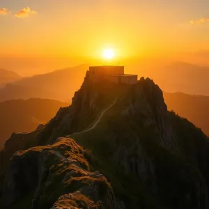 good morning durga images wallpaper graphic featuring elegant dawn victory light - good morning durga images with sunrise over mountain fortress