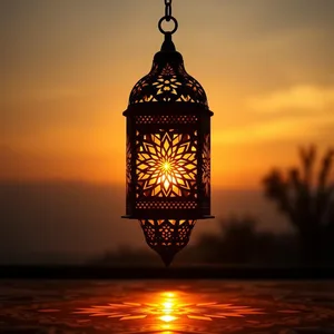good morning eid wishes with lanterns and mosque silhouette at dawn - WhatsApp, warm good morning eid images design greeting card