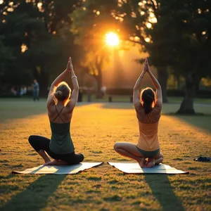 radiant good morning friends images wishes wallpaper: friends doing morning yoga together in park