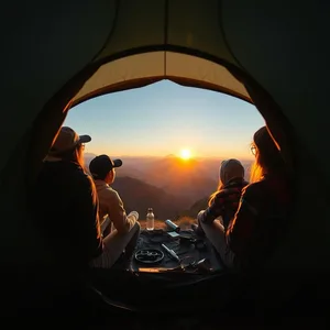 tent opening to golden mountain vista - good morning friends images with friends camping sunrise for good morning friends images download