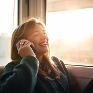 person laughing on phone by window - good morning friends images with morning phone call — lovely good morning friends images wallpaper
