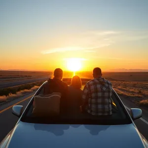 car packed with sunrise road trip (golden highway ahead - good morning friends images) — vibrant good morning friends images download