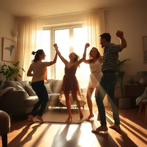 sunlight streaming with friends morning dance in living room (carefree joy - good morning friends images) for good morning friends images wallpaper