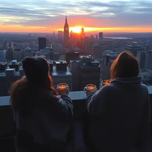 friends watching sunrise from rooftop, hot drinks - good morning friends images, warm good morning friends images design greeting card