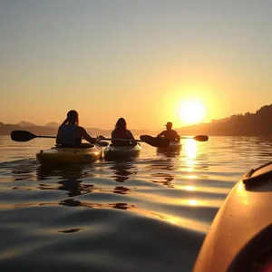 graceful sunrise kayaking group, golden reflections - good morning friends images — good morning friends images photo art