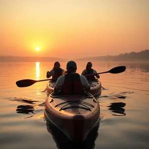 good morning friends images greeting image featuring soothing friends on water with sunrise kayaking group (golden reflections - good morning friends images)