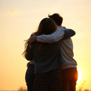friends hugging goodbye at sunrise, uplifting good morning friends images wishes wallpaper