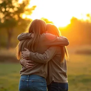 warm parting embrace - good morning friends images with friends hugging goodbye at sunrise for good morning friends images HD pic