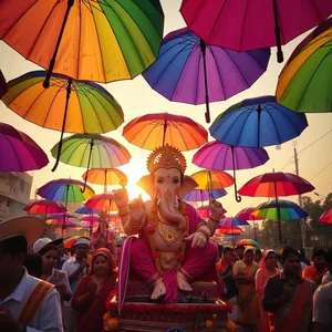 captivating good morning ganesh chaturthi images with Ganesha idol and marigolds at sunrise - free download — good morning ganesh chaturthi images image WhatsApp picture