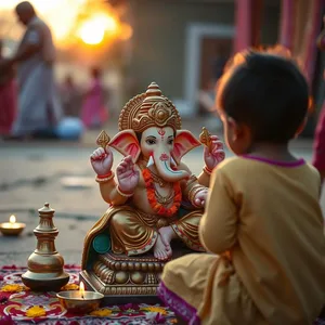 radiant good morning ganesh chaturthi images wishes wallpaper: good morning ganesh chaturthi images with elephant head deity and flowers - free download