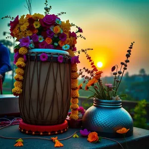 graceful good morning ganesh chaturthi images with Ganesha idol and marigolds at sunrise - free download — good morning ganesh chaturthi images design greeting card