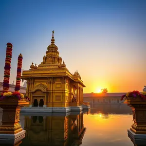 good morning god images with spiritual temple scenery and holy glow - HD