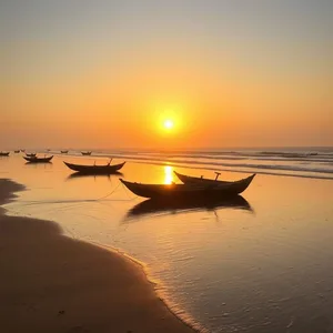good morning images odia wallpaper graphic featuring elegant Odia coastal morning - good morning images in odia with sunrise over Puri Beach with fishing boats