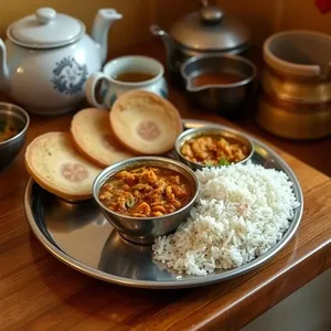graceful morning Odia thali with dalma and rice — good morning images odia design greeting card