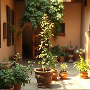 good morning images odia greeting image featuring soothing morning sacred tulsi plant with Odia courtyard design - good morning images in odia