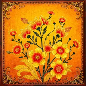 good morning images odia HD pic photo featuring elegant traditional Odia patta chitra art with morning flowers - good morning images in odia
