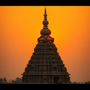 morning sacred Lingaraj temple spire at sunrise, warm good morning images odia design greeting card