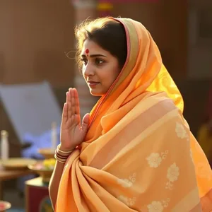 cultural grace - good morning images in odia with traditional Odia sari draped woman at morning puja — vibrant good morning images odia download