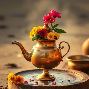 Punjabi tradition - good morning images in punjabi with morning brass gaggar water pot with flowers for good morning images in punjabi greeting