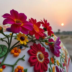 radiant good morning images in punjabi wishes wallpaper: colorful phulkari embroidery with fresh flowers at sunrise - good morning images in punjabi