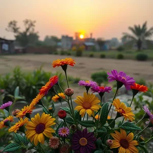 colorful phulkari embroidery with fresh flowers at sunrise - good morning images in punjabi — lovely good morning images in punjabi HD pic