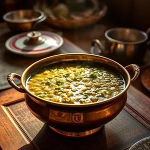 good morning images in punjabi download design featuring soothing traditional Punjabi food - good morning images in punjabi with morning sarson da saag in brass bowl