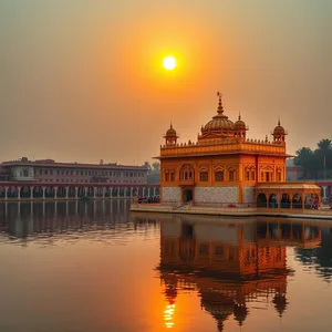 sunrise over Golden Temple from afar, uplifting good morning images in punjabi image WhatsApp picture
