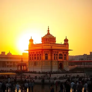 golden sacred architecture - good morning images in punjabi with sunrise over Golden Temple from afar for good morning images in punjabi wallpaper