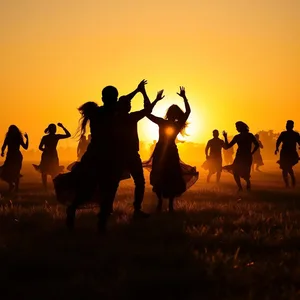 stunning good morning images in punjabi photo art: morning folk dancing silhouette at sunrise