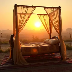 good morning images in punjabi HD pic photo featuring elegant desi rural charm - good morning images in punjabi with traditional Punjabi charpai bed in morning light